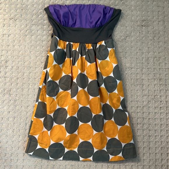 Strapless Anthropologie Hype Sundress polka dots colorful multicolor fit flare - Picture 9 of 14